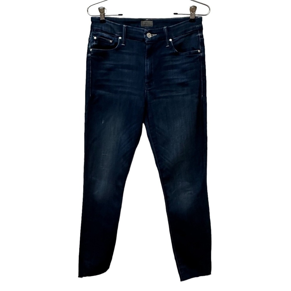 Mother High Waisted Looker Ankle Fray Tongue And Chic Jeans 28 Dark Wash